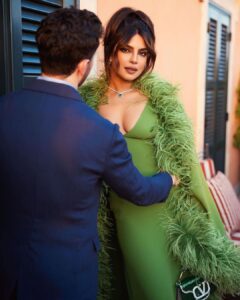 Priyanka Chopra wore a marabou feathered Valentino robe and outfit