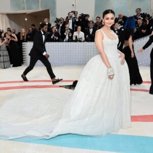 Alia Bhatt debuted at the Met Gala in pearls and a Karl Lagerfeld-inspired fingerless glove