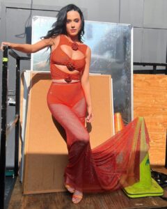 Katy Perry Stuns In Orange dress With Cutouts for American Idol finale