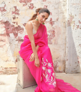 Kiara Advani Visits 'TKSS' In A Rs. 42K Fuchsia Pink Saree