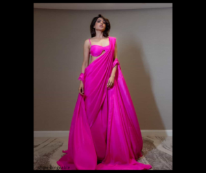 Samantha Ruth Prabhu Wears Cape With Fuschia Pink Silk Saree